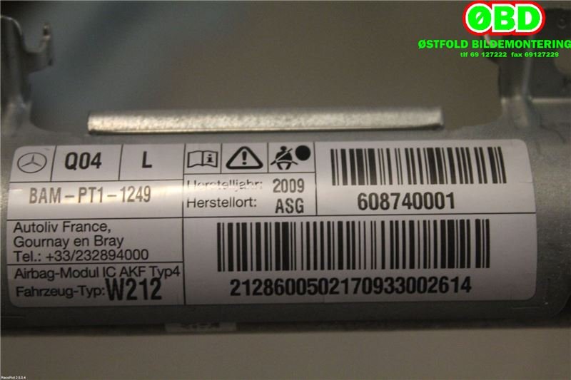 Airbag gardin venstre til Mercedes E-Klasse 2009-2013 (Fase 1) (W212) (W212) (MERCEDES|A 212 860 05 02||2128600502)