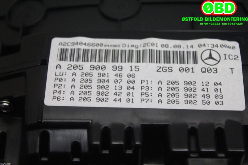 Instrumentpanel til Mercedes C-Klasse 2014-2018 (Fase 1) (W205) (W205) (Mercedes 205|A 205 900 99 15|A 253 900 98 05|2059009915)