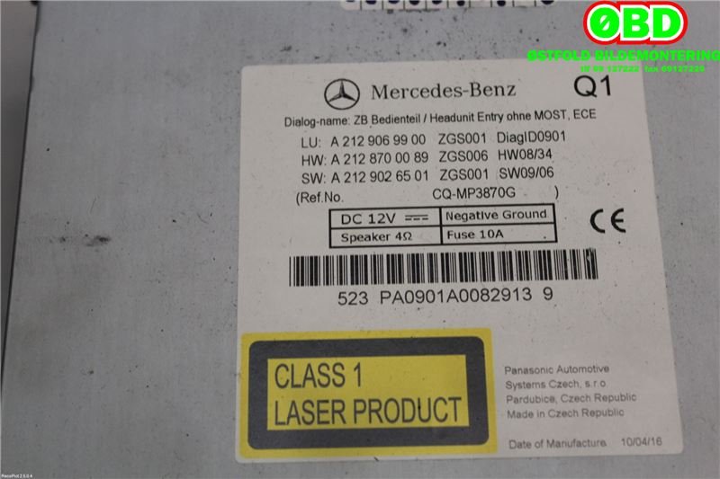 Bilstereo til Mercedes E-Klasse 2009-2013 (Fase 1) (W212) (W212) (MERCEDES|A 212 906 99 00||2129069900)