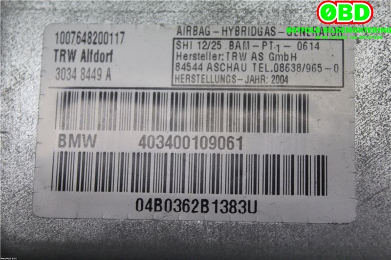 Airbag sidepute venstre til BMW X3 2003-2006 (Fase 1) (E83) (E83) (BMW|72123427987|)