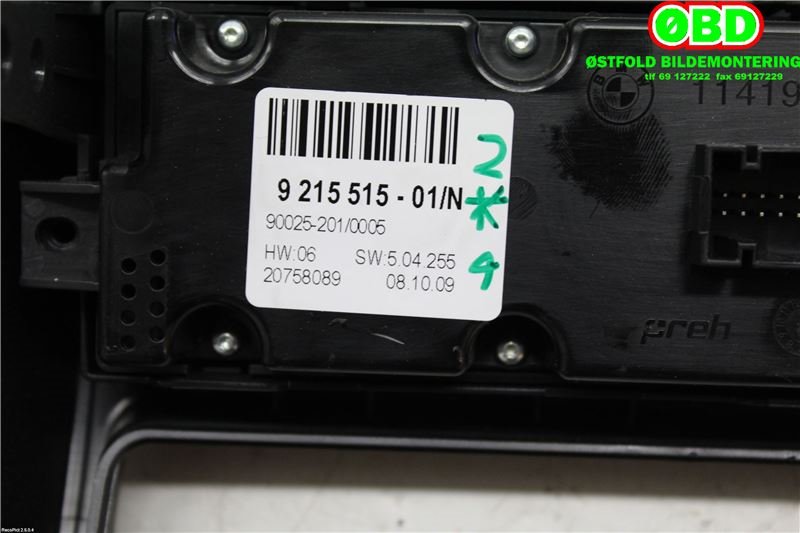 Varmeapparat betjening til BMW X5 2007-2013 (E70) (E70) (BMW|64119215515||9215515-01)