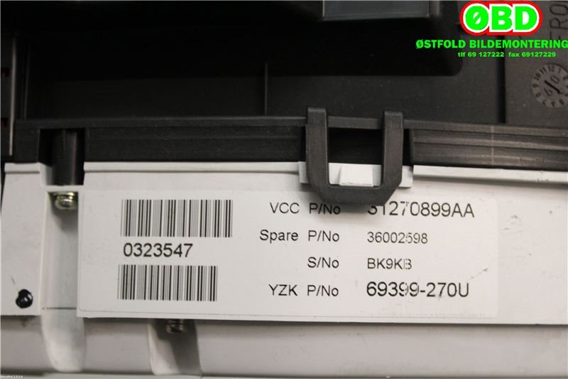 Instrumentpanel til Volvo V70 2007-2013 (Type III, Fase 1)  (VOLVO|36002598||31270899AA)