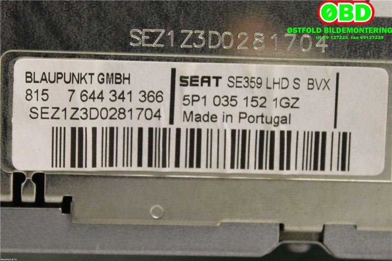 Bilstereo til Seat Altea 2004-2015  (SEAT|5P1 035 152||5P10351521GZ)