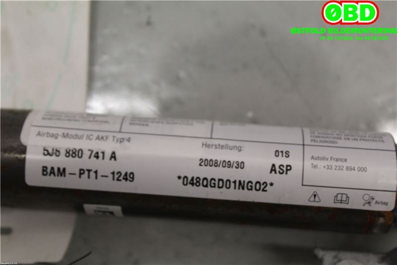 Airbag gardin venstre til Škoda Fabia 2007-2010 (Type II, Fase 1) (SKODA|5J6 880 741 A|5J6 880 741 B|5J6880741A)