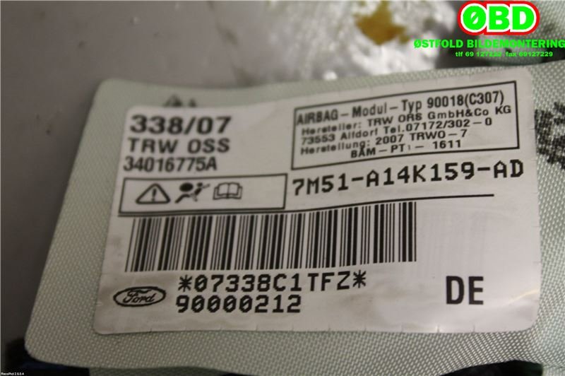 Airbag gardin venstre til Ford Focus 2008-2010 (Type II, Fase 2)  (FORD|1498656||7M51A14K159AD)