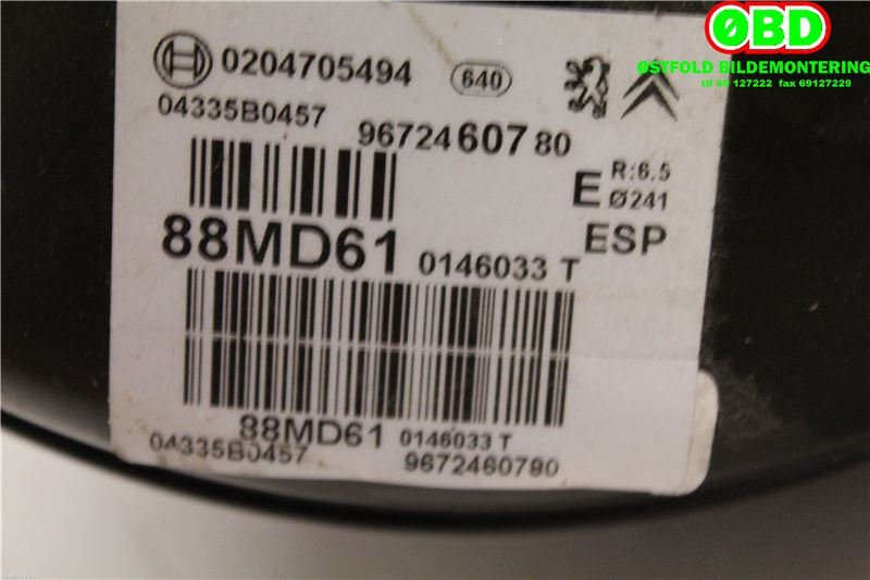 Bremsekraft-forsterker til Peugeot 208 2012-2019 (Type I) (PEUGEOT|1606859880||9672460780)