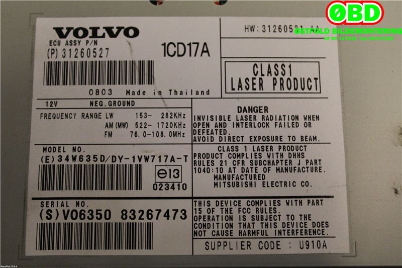 Bilstereo til Volvo V50 2007-2012 (Fase 2) (VOLVO||31260527)