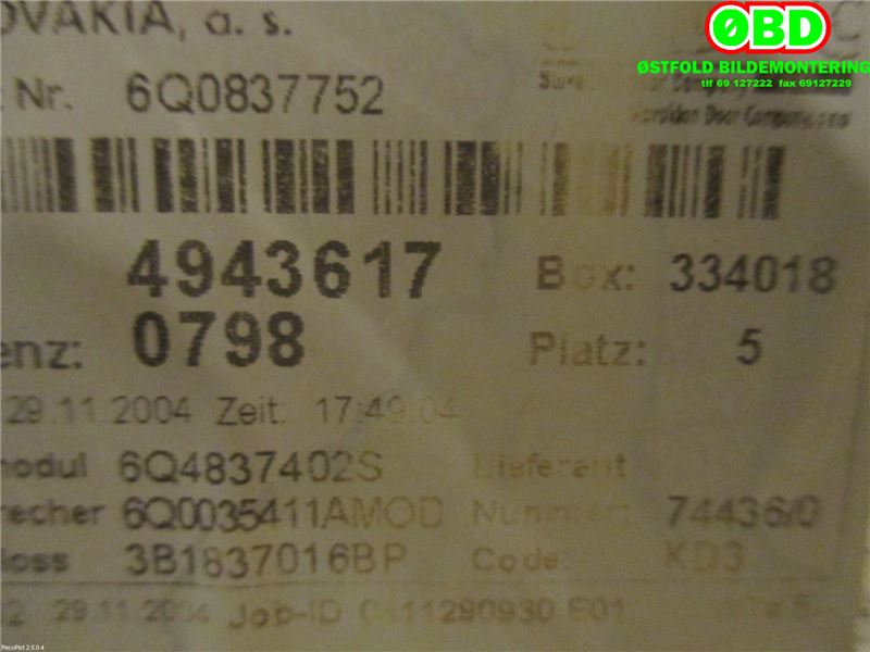 Ruteheis til VW Polo 2002-2005 (Type IV, Fase 1) (VOLKSWAGEN|6Q4 837 462 J|)