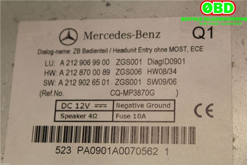 Bilstereo til Mercedes E-Klasse 2009-2013 (Fase 1) (W212) (W212) (MERCEDES|A 212 906 99 00||2129069900)