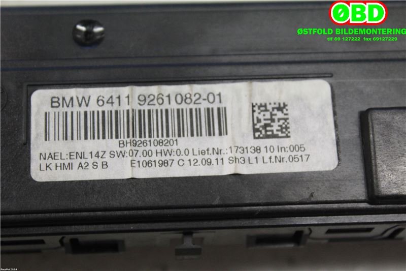 Varmeapparat betjening til BMW 1-Serie 2011-2015 (Fase 1) (F20/F21) (F20/F21) (BMW|64 11 9 287 337||64119261082)