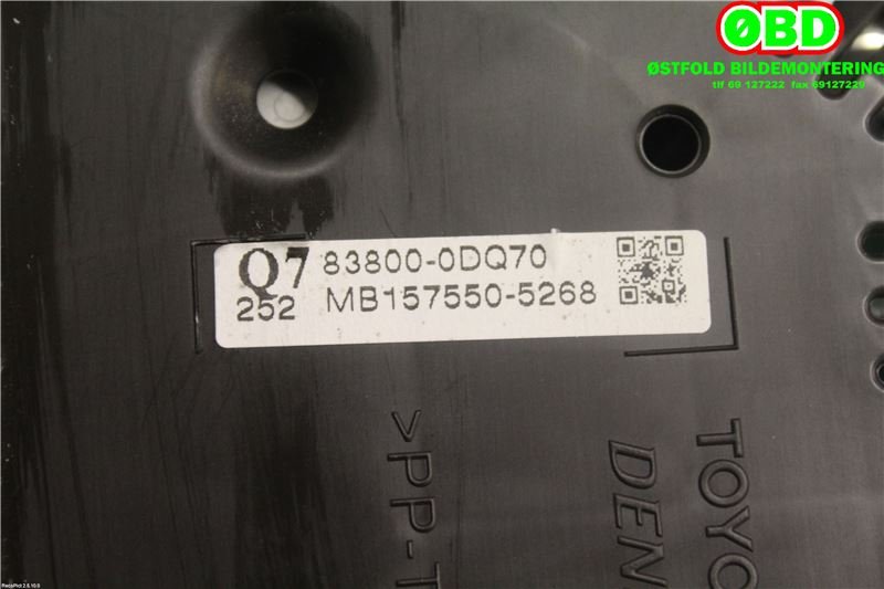 Instrumentpanel til Toyota Yaris 2012-2014 (Type III, Fase 1)  (TOYOTA|838000DQ70|)