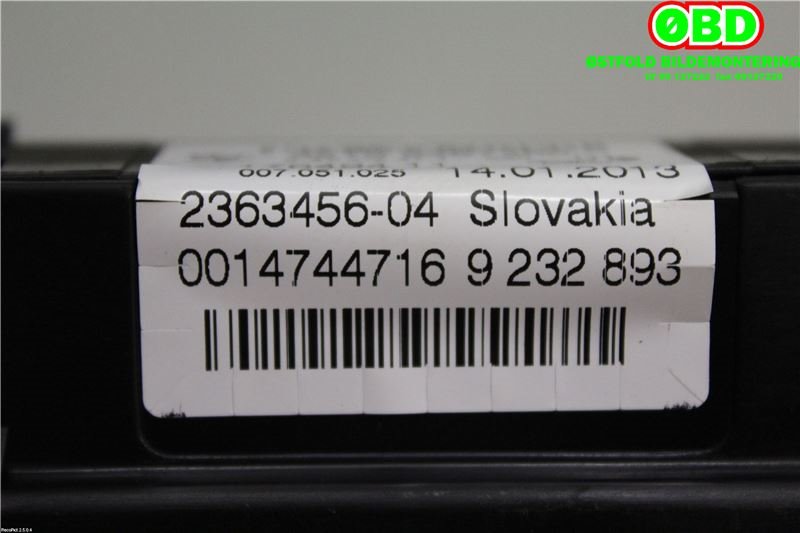 Instrumentpanel til BMW 3-Serie 2012-2018 (F30/F31/F34) (F30/F31/F34) (BMW|62 10 9 287 480||62109287480)