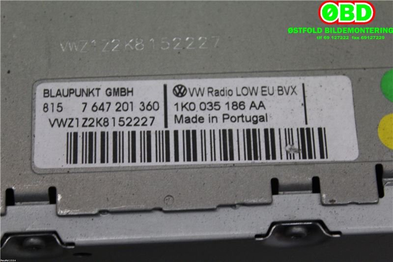 Bilstereo til VW Scirocco 2008-2013  (VOLKSWAGEN|1K0 057 187 AX||1K0035186AA)