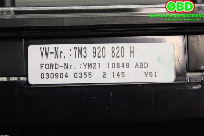 Instrumentpanel til VW Sharan 2000-2010 (Type I, Fase 2)  (VOLKSWAGEN|7M3 920 820 LX||7M3920820H)