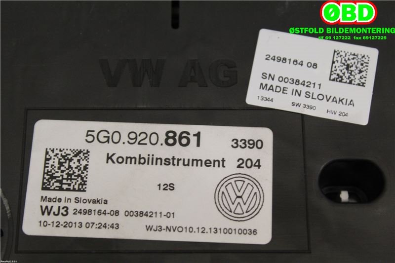 Instrumentpanel til VW Golf VII 2012-2017 (Fase 1) (VOLKSWAGEN|5G0 920 861||5G0920861)