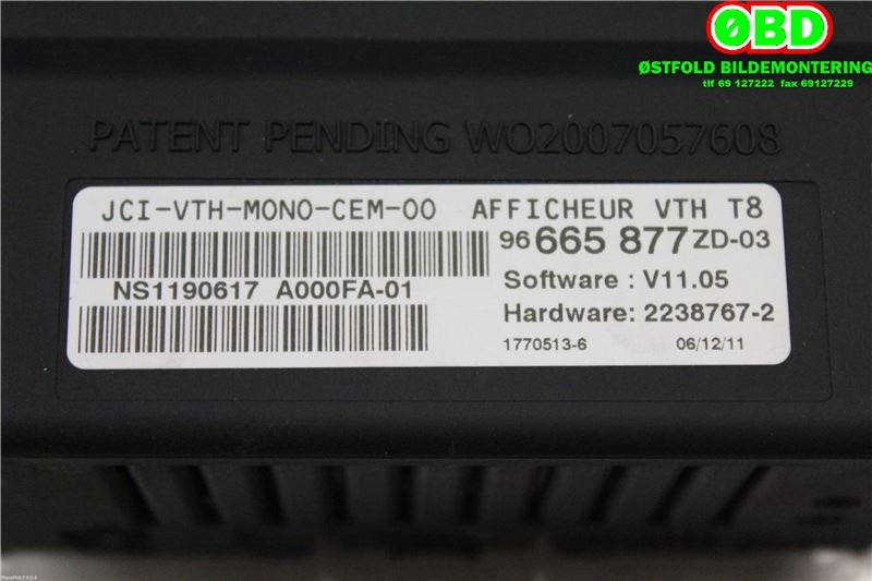 Instrumentpanel til Peugeot 5008 2010-2017 (Type I)  (PEUGEOT|6593K3||96665877ZD)