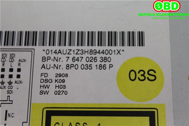 Bilstereo til Audi A4 2001-2004 (Type II) (B6) (B6) (AUDI|8P0035186P|7647026380)