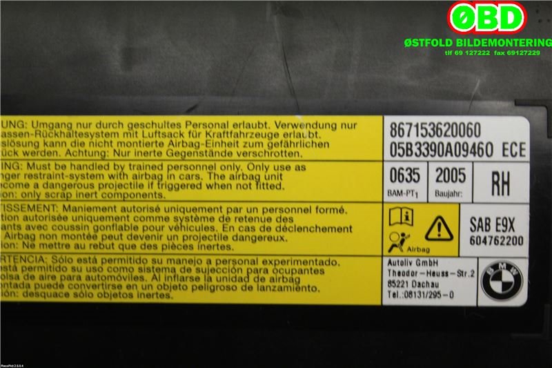 Airbag sidepute høyre til BMW 3-Serie 2005-2011 (E90/E91/E92/E93) (E90/E91/E92/E93) (BMW|)