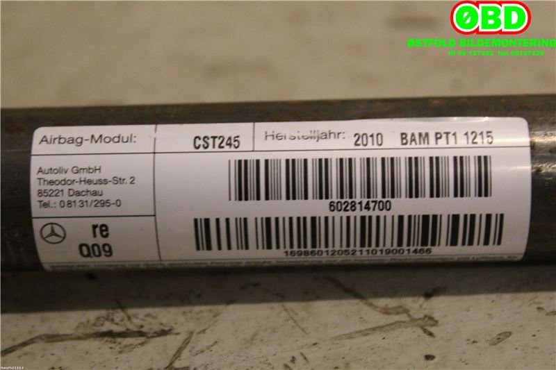 Airbag gardin høyre til Mercedes B-Klasse 2008-2011 (Fase 2) (W245) (W245) (MERCEDES|A 169 860 12 05||1698601205)