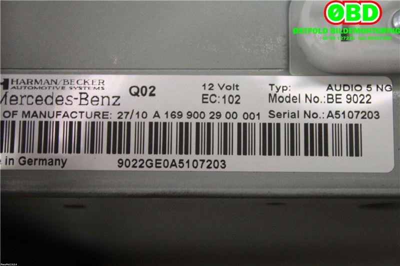 Bilstereo til Mercedes B-Klasse 2008-2011 (Fase 2) (W245) (W245) (MERCEDES|A 169 900 29 00||1699002900)