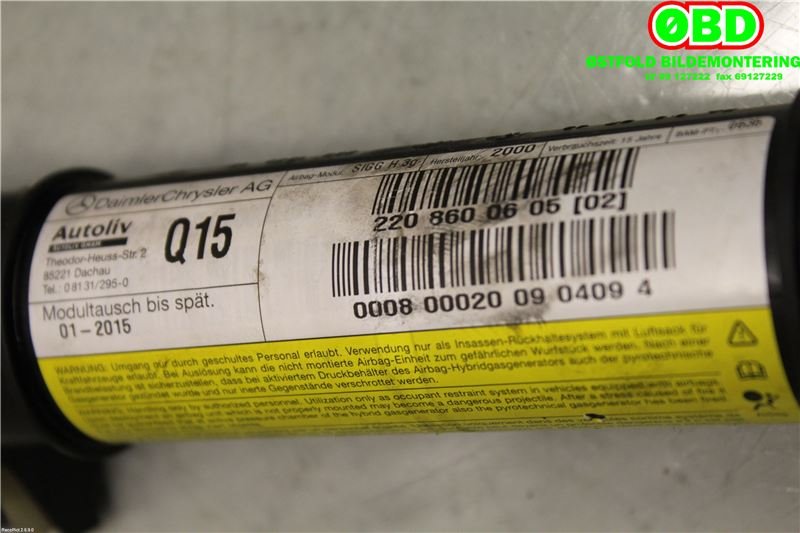 Airbag gardin høyre til Mercedes S-Klasse 1999-2005 (W220) (W220) (MERCEDES|A 220 860 06 05||2208600605)