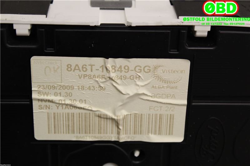 Instrumentpanel til Ford Fiesta 2008-2012 (Type VI, Fase 1) (FORD|1786854||8A6T18849GG)