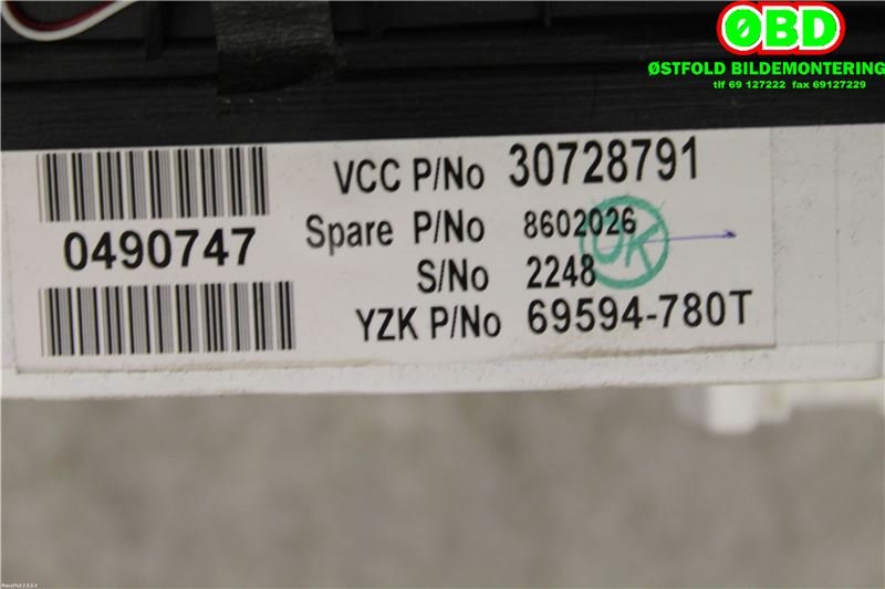 Instrumentpanel til Volvo V70 2005-2007 (Type II, Fase 2)  (VOLVO|36050543||30728791)