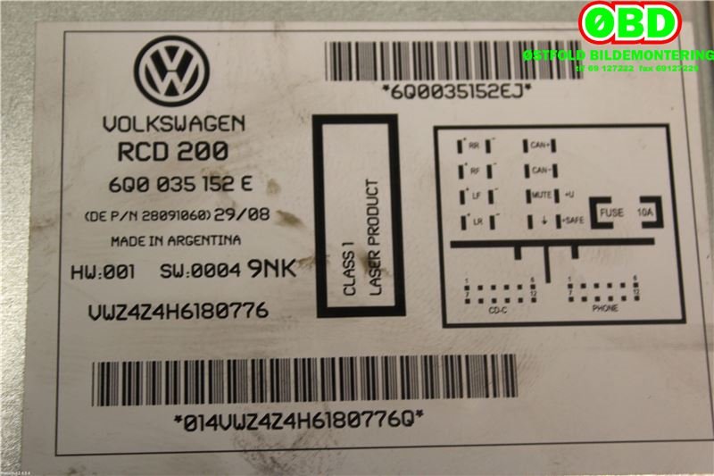 Bilstereo til VW Polo 2005-2009 (Type IV, Fase 2)  (VOLKSWAGEN||6Q0035152E)