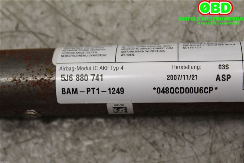 Airbag gardin venstre til Škoda Fabia 2007-2010 (Type II, Fase 1) (SKODA|5J6 880 741 A|5J6 880 741 B|5J6880741)