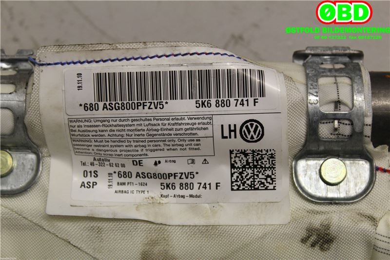 Airbag gardin venstre til VW Golf VI 2008-2012  (VOLKSWAGEN|5K6 880 741 F||5K6880741F)