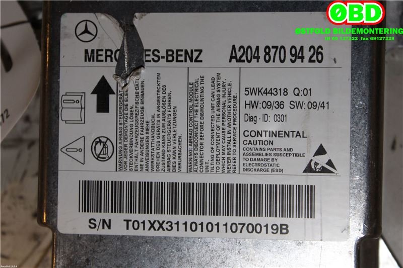 Airbag elektronikk til Mercedes C-Klasse 2011-2014 (Fase 2) (W204) (W204) (MERCEDES|A 204 870 94 26|A 204 901 27 04|2048709426)
