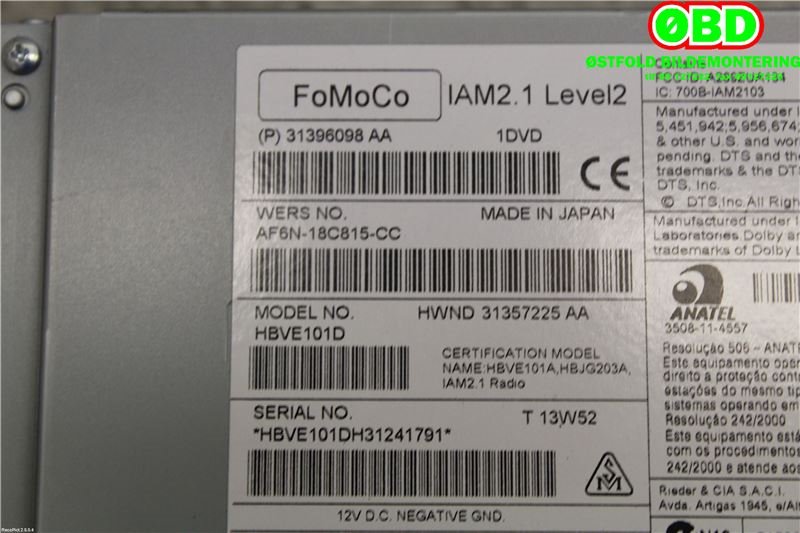 Bilstereo til Volvo V40 2012-2019  (VOLVO|36050606|AF6N18C815CC|31396098AA)