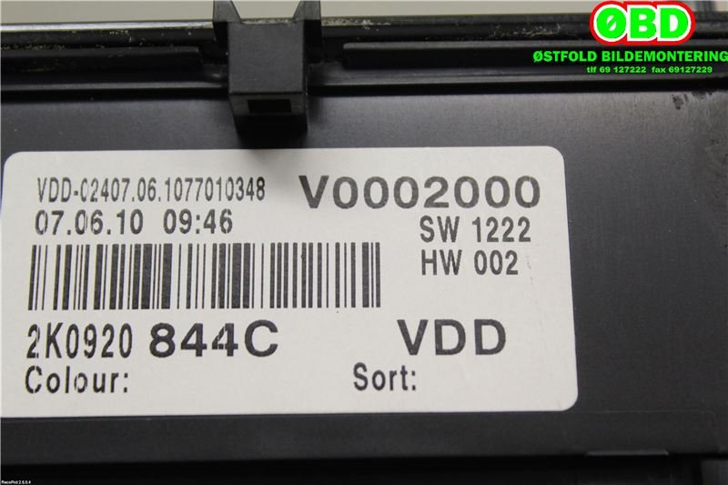 Instrumentpanel til VW Caddy 2004-2010 (Type III, Fase 1)  (VW CADDY||2K0920844C)