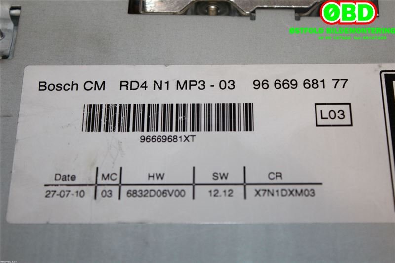 Bilstereo til Peugeot Partner 2008-2015 (Type II, Fase 1)  (PEUGEOT|6574PQ||9666968177)