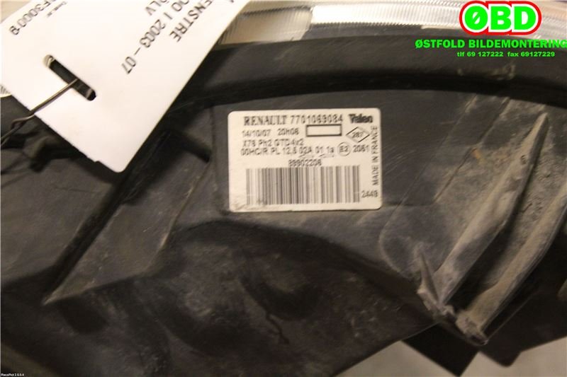 Frontlykt venstre halogen til Renault Kangoo 2003-2007 (Type I, Fase 2) (RENAULT KANGOO EXPRESS DCI 7|7701069086|260603883R|)