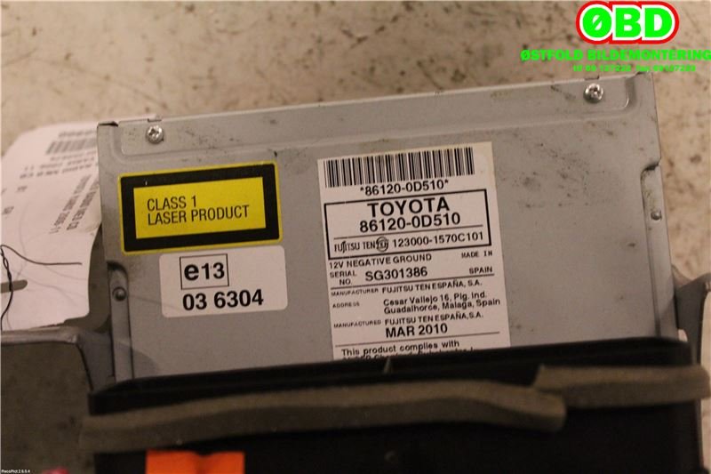 Bilstereo til Toyota Yaris 2009-2011 (Type II, Fase 2) (TOYOTA|861200D510|)