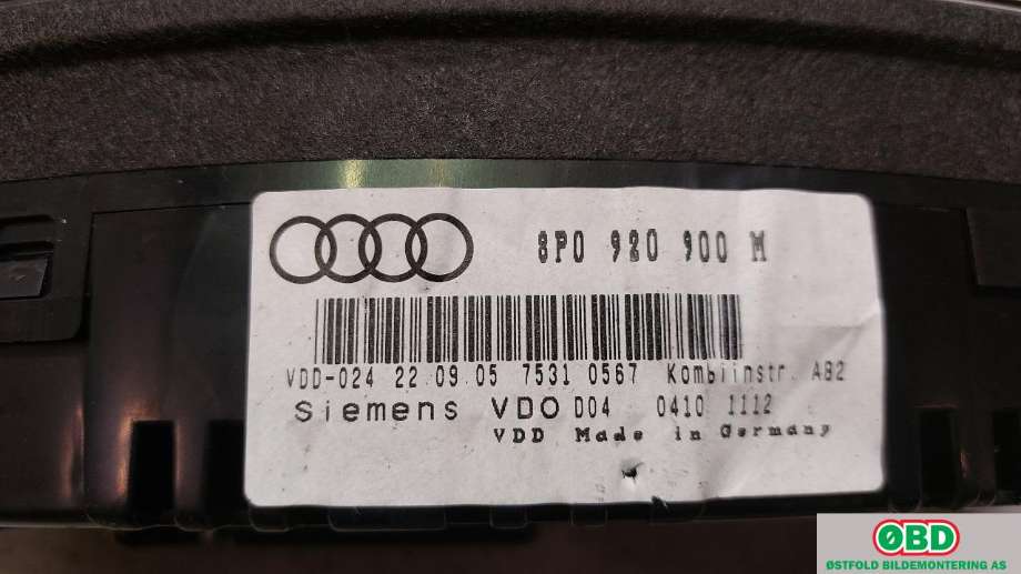 Instrumentpanel til Audi A3 2003-2008 (Type II, Fase 1)  (AUDI|8P0920900M|)
