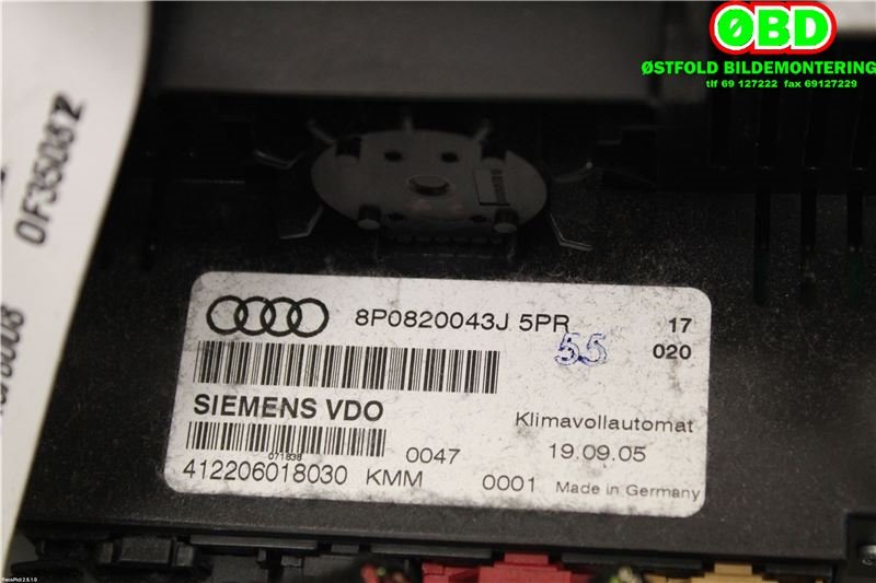 Varmeapparat betjening til Audi A3 2003-2008 (Type II, Fase 1)  (AUDI|8P0820043AF||8P0820043J)