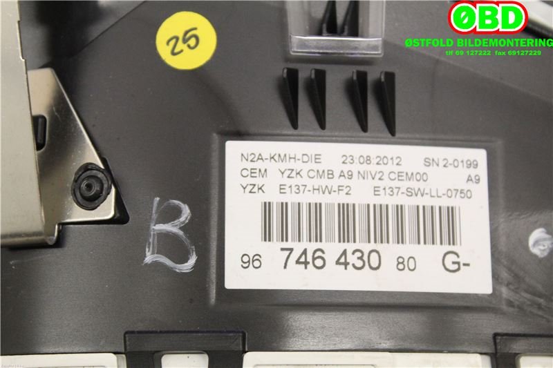 Instrumentpanel til Peugeot 208 2012-2019 (Type I)  (PEUGEOT|9674643080|9813869080)