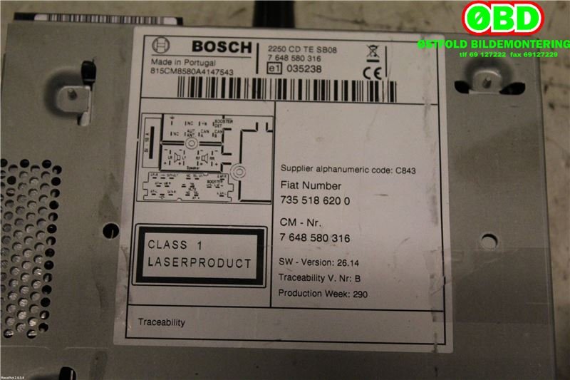 Bilstereo til Fiat Fiorino 1988-2000 (FIAT|7355186200|)
