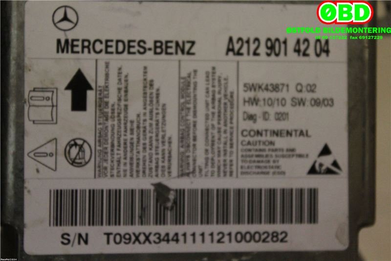 Airbag elektronikk til Mercedes E-Klasse 2009-2013 (Fase 1) (W212) (W212) (MERCEDES|A 212 901 42 04||2129014204)