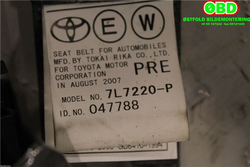 Airbag beltestrammer til Toyota Prius 2004-2009 (Type II) (COMBI) (COMBI) (TOYOTA|7321047081B0|)