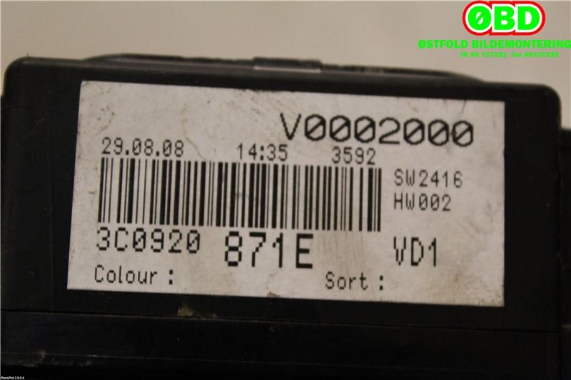 Instrumentpanel til VW Passat 2005-2010 (B6) (B6) (3C0 920 871 E||3C0920871E)