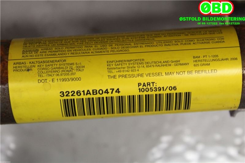 Airbag gardin høyre til Audi A3 2003-2008 (Type II, Fase 1) (AUDI|8P3880742E|)