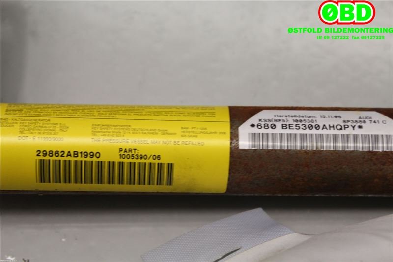 Airbag gardin venstre til Audi A3 2003-2008 (Type II, Fase 1)  (AUDI|8P3880741E||8P3880741C)