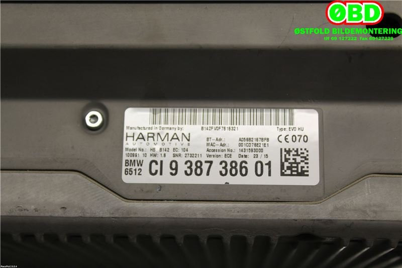 Bilstereo navigasjon til BMW 1-Serie 2015-2019 (Fase 2) (F20/F21) (F20/F21) (BMW|65 12 6 991 582||65129387386)