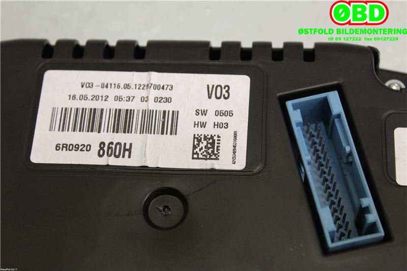 Instrumentpanel til VW Polo 2009-2014 (Type V, Fase 1)  (VOLKSWAGEN|6R0 920 860 H||6R0920860H)