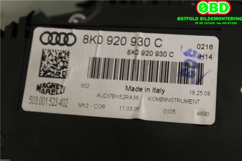 Instrumentpanel til Audi A4 2007-2014 (Type IV) (B8) (B8) (AUDI|8K0920930C|8K0920930CX)