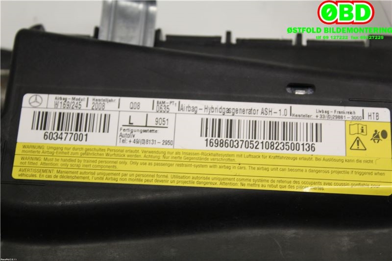 Airbag sidepute venstre til Mercedes B-Klasse 2008-2011 (Fase 2) (W245) (W245) (MERCEDES|A 169 860 37 05||1698603705)