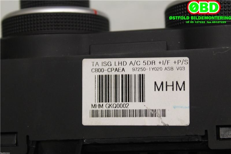 Varmeapparat betjening til Kia Picanto 2011-2017 (Type II)  (KIA|972501Y020ASB|)